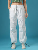 Women's White Casual Baggy Fit Solid Trouser