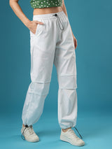Women's White Casual Baggy Fit Solid Trouser