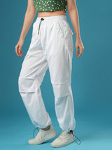 Women's White Casual Baggy Fit Solid Trouser