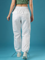 Women's White Casual Baggy Fit Solid Trouser