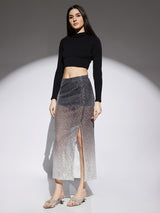 Women's Midnight Blue Casual Straight Fit Solid Skirt