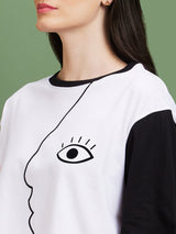 Women's White Graphic Printed Boxy Fit Tshirt