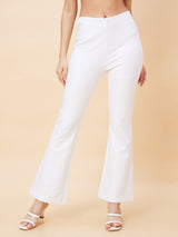 Women's White Casual Bootcut Fit Solid Jeggings