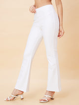 Women's White Casual Bootcut Fit Solid Jeggings