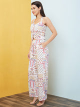 Women's Patch Printed Styled-Back Crop Top and Palazzos Co-Ord Set
