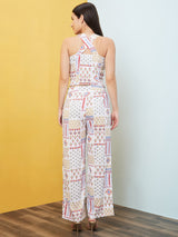 Women's Patch Printed Styled-Back Crop Top and Palazzos Co-Ord Set