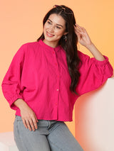 Women's Fuchsia Batwing Shirt Style Top