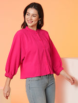 Women's Fuchsia Batwing Shirt Style Top