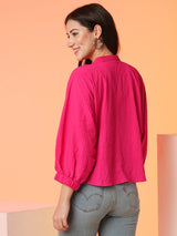 Women's Fuchsia Batwing Shirt Style Top
