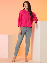 Women's Fuchsia Batwing Shirt Style Top
