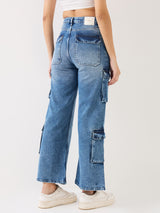 Women's Blue Casual Wide Leg Jeans