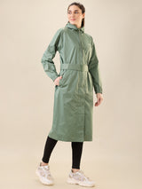 Women's Green Button Raincoat