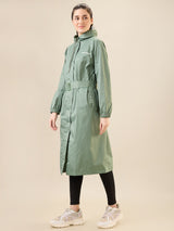 Women's Green Button Raincoat