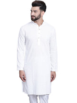 Men's White Full Sleeves Embroidered Straight Kurta
