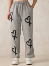 Women's Grey Casual Wide Leg Printed Trackpant