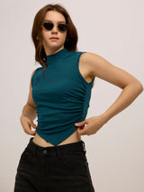 Women's Blue Casual Slim Fit Solid Top