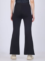 Women's Black Criss Cross Waist Band Flared Leggings