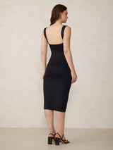 Women's Black Square Neck Cut Out Dress