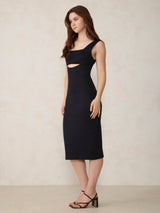 Women's Black Square Neck Cut Out Dress
