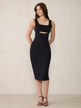 Women's Black Square Neck Cut Out Dress