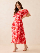 Women's Red Off Shoulder Midi Dress