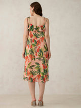 Women's Peach Floral Ruffle Tie Up Dress with Pocket