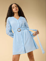 Women's Blue Casual A-Line Dress