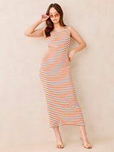 Women's Brown Rib Stripe Maxi Dress