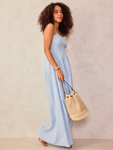 Women's Blue Noodle Strap Fit and Flare Dress