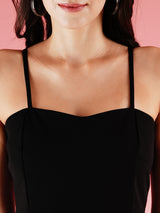Women's Black Shoulder Straps Sleeveless Basic Jumpsuit