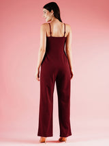 Women's Maroon Shoulder Straps Sleeveless Basic Jumpsuit