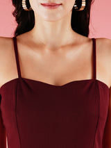 Women's Maroon Shoulder Straps Sleeveless Basic Jumpsuit