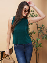 Women's Green Accordion Pleats Party Top