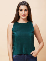 Women's Green Accordion Pleats Party Top