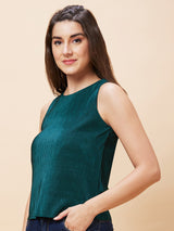 Women's Green Accordion Pleats Party Top