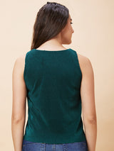 Women's Green Accordion Pleats Party Top