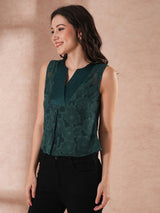 Women's Green Floral Self-Design Party Top