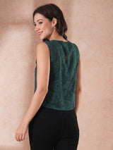 Women's Green Floral Self-Design Party Top