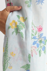 Women's Light Blue Floral Printed Straight Pure Cotton Kurta and Leggings
