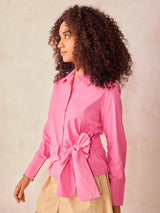 Women's Pink Front Knotted Shirt