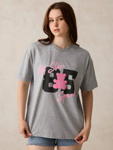Women's Grey Graphic Oversized Tshirt