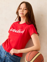 Women's Red Crew Neck Graphic T-Shirt