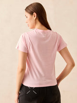 Women's Pink Crew Neck Graphic T-Shirt
