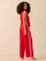 Women's Red Sleeveless Shirt and Loose Pants Co-Ords Set