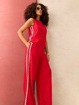 Women's Red Sleeveless Shirt and Loose Pants Co-Ords Set