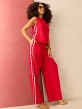 Women's Red Sleeveless Shirt and Loose Pants Co-Ords Set