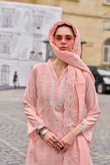Women's Pink Fusion Regular Fit Embroidered Full Sleeves Kurtas Sets