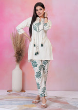 Women's Green Work Regular Fit Embroidered Three Quarter Sleeves Co-Ord Sets