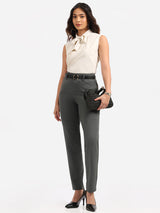 Women's Gray Formal Solid Pant