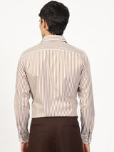 Men's Brown Casual Regular Fit Striped Full Sleeves Shirt